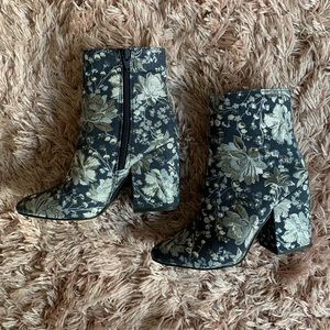 **SOLD** Silver & Blue Floral Print Booties